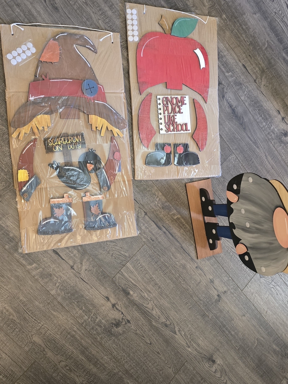 Handpainted Wooden Fall Door Hangers -‎ Scarecrow & Apple Gnome